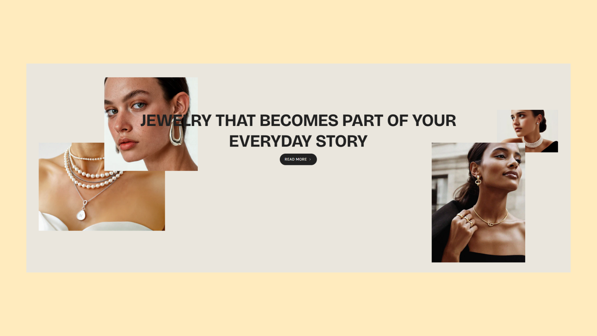 Example of how the section looks for desktop with two images on each side with text and a single button in between them