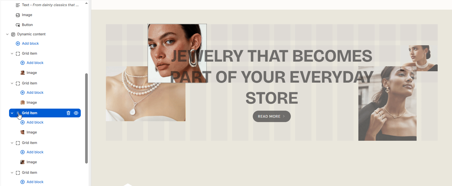 A gif showing how to change the priority a block for the dynamic content section through the theme customizer